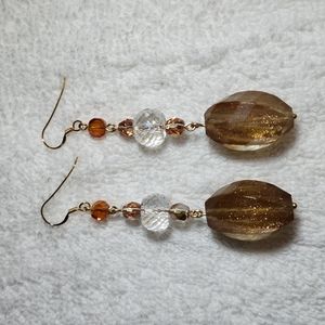 Gold and clear glitter ball long dangle earrings